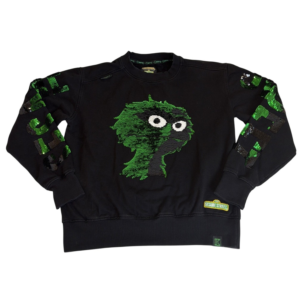deKryptic x Sesame Street Oscar the Grouch Sequin Sweatshirt Mens Large Black